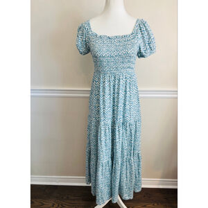 Rachel Zoe Smocked Tiered Puff Sleeve Midi Dress
